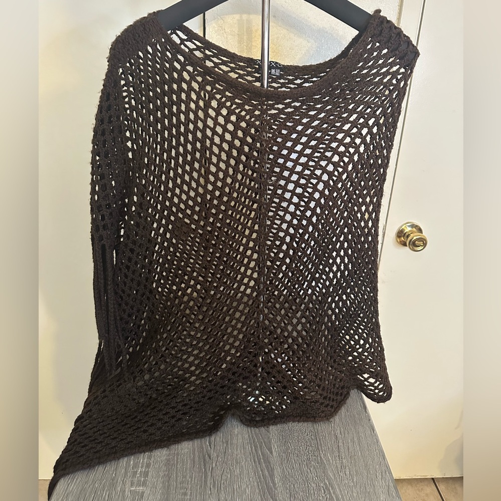 XOXO Brown Open-Knit Poncho
